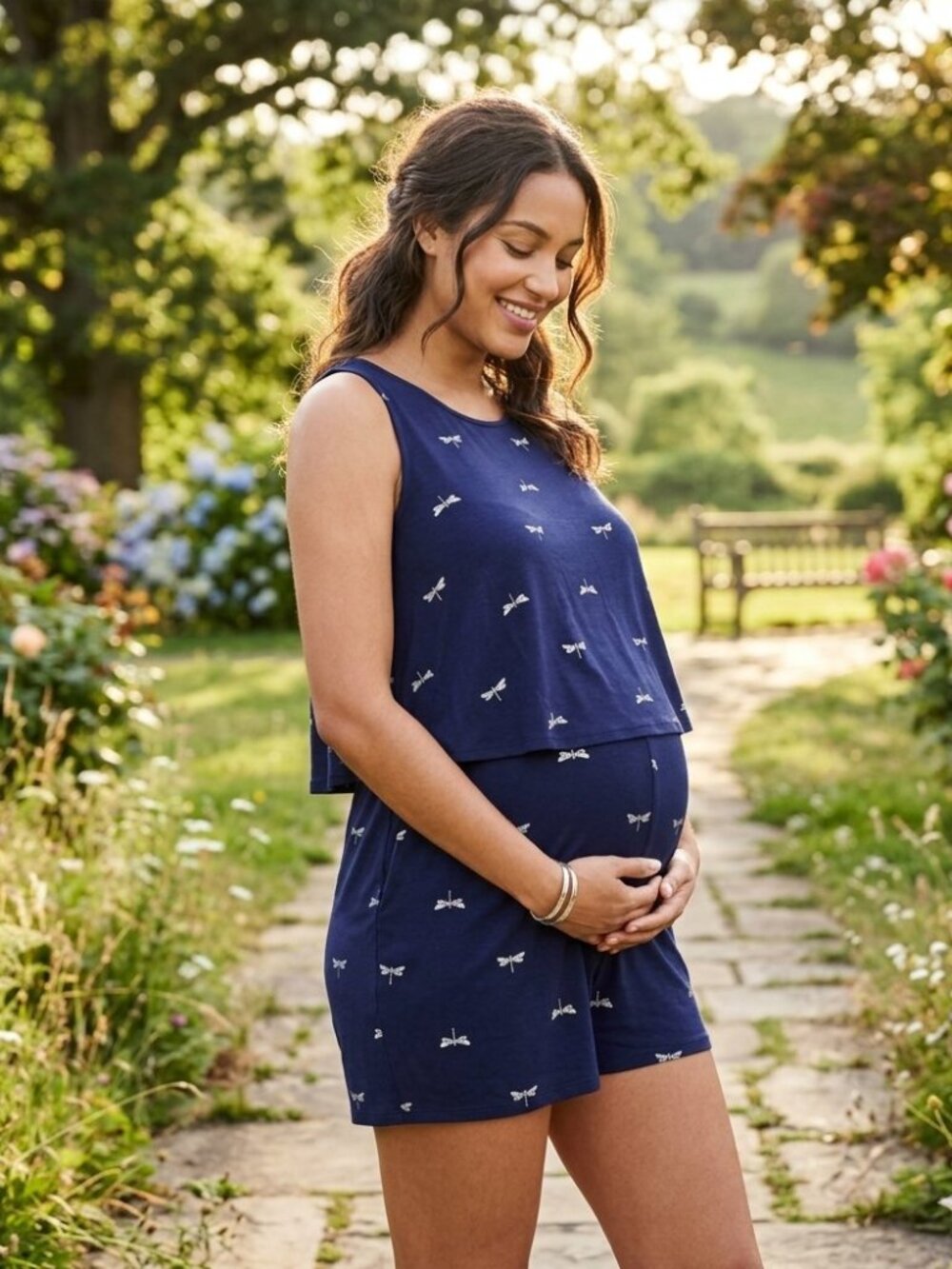 Motherhood Navy with Silver Dragonflies Discreet Nursing Romper 3098
